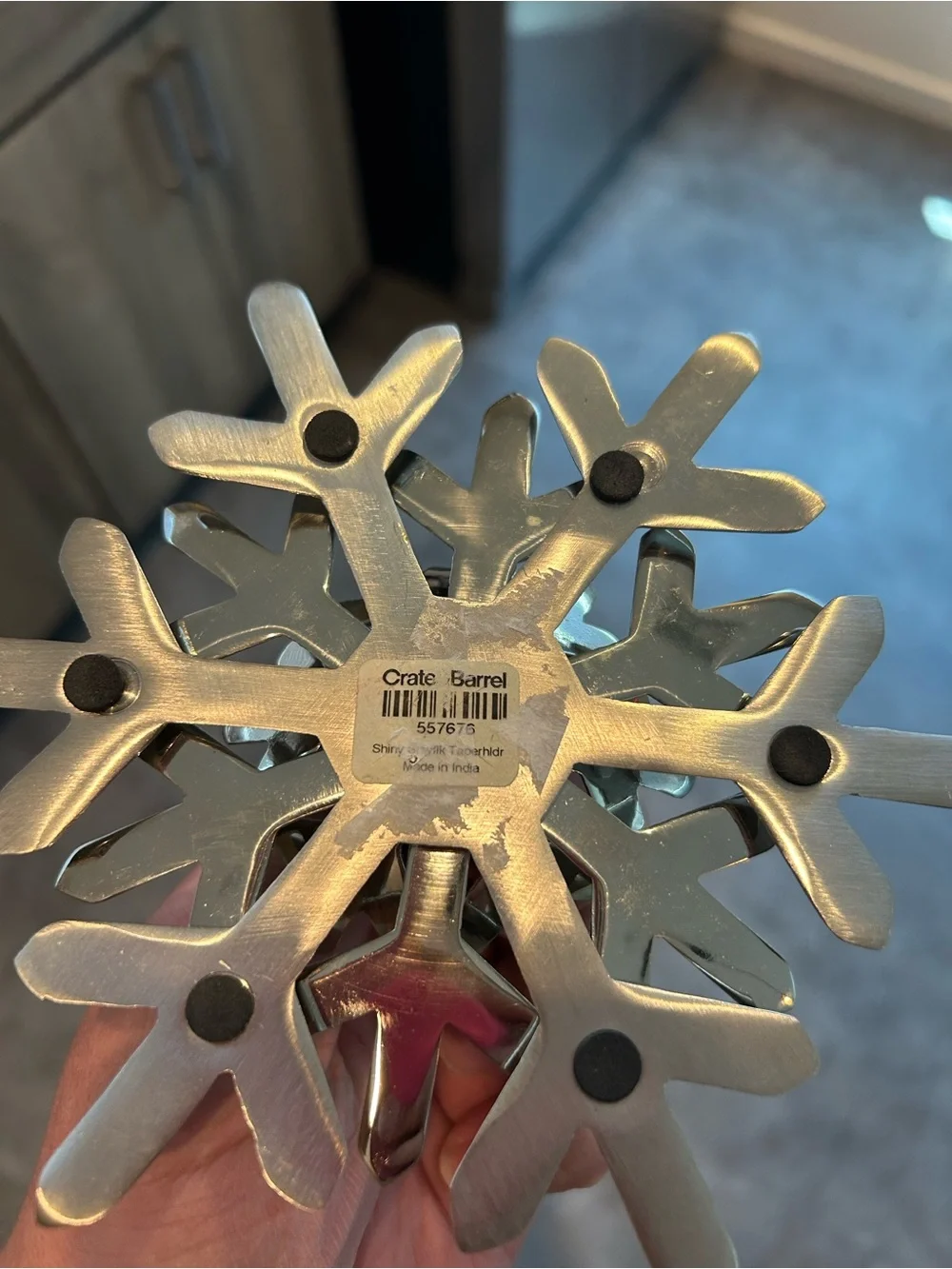Set 2 Crate & Barrel Silver Snowflake Candle Holder Christmas Decor Modern Metal